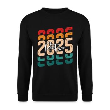 RENTE 2025 Renteneintritt Retenbeginn 2025 - Unisex Pullover - Schwarz - Vorne - Alina (178cm) & Michal (187cm)