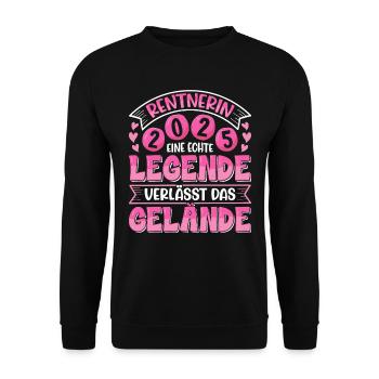 RENTNERIN 2025 EINE LEGENDE VERLÄSST DAS GELÄNDE - Unisex Pullover - Schwarz - Vorne - Alina (178cm) & Michal (187cm)