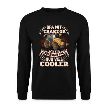 OPA MIT TRAKTOR WIE EIN NORMALER OPA NUR COOLER - Unisex Pullover - Schwarz - Vorne - Alina (178cm) & Michal (187cm)