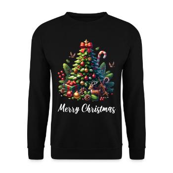 Weihnachtsbaum Xmas Merry Christmas - Unisex Pullover - Schwarz - Vorne - Alina (178cm) & Michal (187cm)