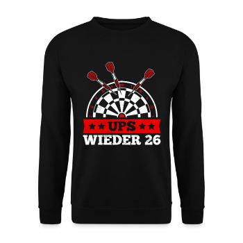 Dartspieler UPS WIEDER 26 Lustiges Darts - Unisex Pullover - Schwarz - Vorne - Alina (178cm) & Michal (187cm)