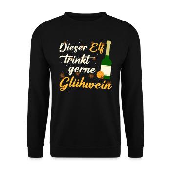 Glühweinstand DIESER ELF TRINKT GERNE GLÜHWEIN - Unisex Pullover - Schwarz - Vorne - Alina (178cm) & Michal (187cm)