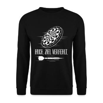 Dartspieler HUCH ZIEL VERFEHLT Lustiges Darts - Unisex Pullover - Schwarz - Vorne - Alina (178cm) & Michal (187cm)