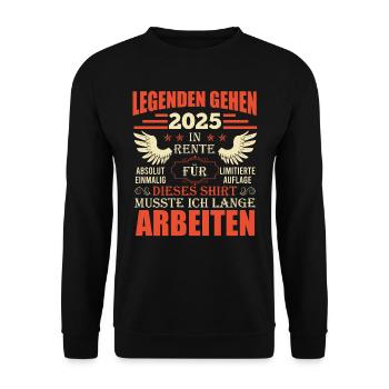 Rentner LEGENDEN GEHEN 2025 IN RENTE Lustiges - Unisex Pullover - Schwarz - Vorne - Alina (178cm) & Michal (187cm)