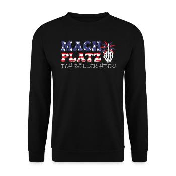 Feuerwerk MACH PLATZ ICH BÖLLER HIER! Lustiges - Unisex Pullover - Schwarz - Vorne - Alina (178cm) & Michal (187cm)