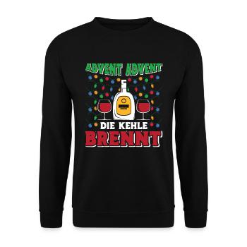 ADVENT ADVENT DIE KEHLE BRENNT Lustiges Glühwein - Unisex Pullover - Schwarz - Vorne - Alina (178cm) & Michal (187cm)