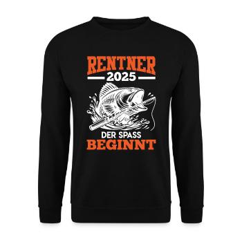 Ruhestand RENTNER 2025 DER SPASS BEGINNT - Unisex Pullover - Schwarz - Vorne - Alina (178cm) & Michal (187cm)