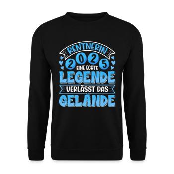 RENTNERIN 2025 EINE LEGENDE VERLÄSST DAS GELÄNDE - Unisex Pullover - Schwarz - Vorne - Alina (178cm) & Michal (187cm)