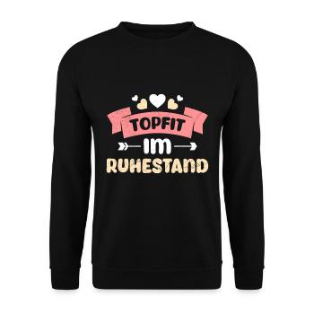 Rentner TOPFIT IM RUHESTAND Lustiges Renten - Unisex Pullover - Schwarz - Vorne - Alina (178cm) & Michal (187cm)