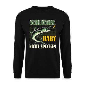 Hecht Angler SCHLUCKEN BABY NICHT SPUCKEN Lustiges - Unisex Pullover - Schwarz - Vorne - Alina (178cm) & Michal (187cm)