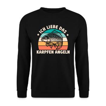 Angler ICH LIEBE DAS KARPFEN ANGELN Lustiges - Unisex Pullover - Schwarz - Vorne - Alina (178cm) & Michal (187cm)