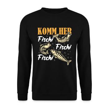Angler KOMM HER FISCHI FISCHI FISCHI Lustiges - Unisex Pullover - Schwarz - Vorne - Alina (178cm) & Michal (187cm)