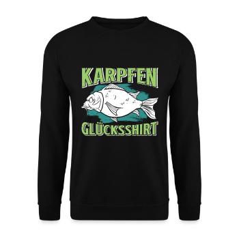 Angler Outfiit KARPFEN GLÜCKSSHIRT Lustiges - Unisex Pullover - Schwarz - Vorne - Alina (178cm) & Michal (187cm)