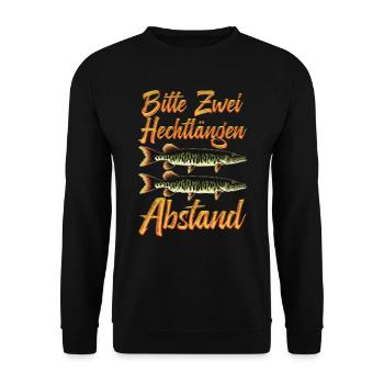 Hecht Angeln BITTE ZWEI HECHTLÄNGEN ABSTAND Lustig - Unisex Pullover - Schwarz - Vorne - Alina (178cm) & Michal (187cm)