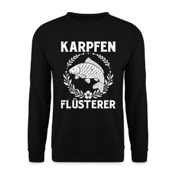 KARPFEN FLÜSTERER Lustiges Angler Geburtstags - Unisex Pullover - Schwarz - Vorne - Alina (178cm) & Michal (187cm)