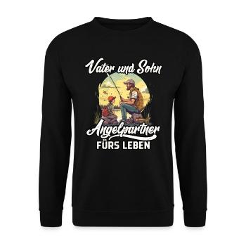 SOHN UND VATER ANGELTEAM FÜRS LEBEN Angeln Hobby - Unisex Pullover - Schwarz - Vorne - Alina (178cm) & Michal (187cm)