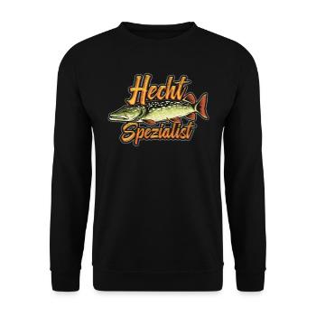 HECHT SPEZIALIST Lustiges Angler Outfit Hecht - Unisex Pullover - Schwarz - Vorne - Alina (178cm) & Michal (187cm)
