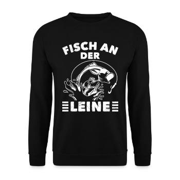 Angler Outfit FISCH AN DER LEINE Lustiges Angeln - Unisex Pullover - Schwarz - Vorne - Alina (178cm) & Michal (187cm)