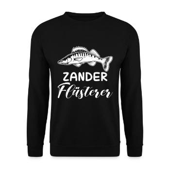 Angler ZANDER FLÜSTERER Angeln Hobby Angler - Unisex Pullover - Schwarz - Vorne - Alina (178cm) & Michal (187cm)