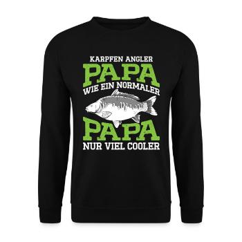 KARPFEN ANGLER PAPA WIE EIN NORMALER PAPA Lustiges - Unisex Pullover - Schwarz - Vorne - Alina (178cm) & Michal (187cm)