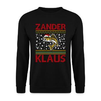 Lustiges Angler Outfit Weihnachten - Unisex Pullover - Schwarz - Vorne - Alina (178cm) & Michal (187cm)
