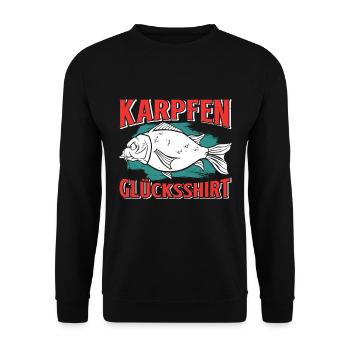 Angler Outfiit KARPFEN GLÜCKSSHIRT Lustiges - Unisex Pullover - Schwarz - Vorne - Alina (178cm) & Michal (187cm)