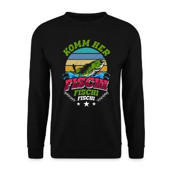 Angler KOMM HER FISCHI FISCHI FISCHI Lustiges - Unisex Pullover - Schwarz - Vorne - Alina (178cm) & Michal (187cm)