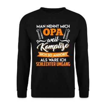 Opi MAN NENNT MICH OPA KOMPLIZE KLINGT SCHLECHT - Unisex Pullover - Schwarz - Vorne - Alina (178cm) & Michal (187cm)