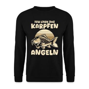 Angler ICH LIEBE DAS KARPFEN ANGELN Lustiges - Unisex Pullover - Schwarz - Vorne - Alina (178cm) & Michal (187cm)