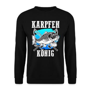 KARPFEN KÖNIG Lustiges Angeln Hobby Karpfen - Unisex Pullover - Schwarz - Vorne - Alina (178cm) & Michal (187cm)