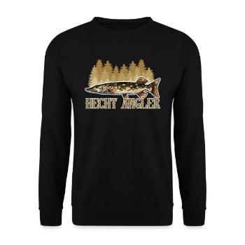 HECHT JÄGER Lustiges Angler Outfit Hecht Angeln - Unisex Pullover - Schwarz - Vorne - Alina (178cm) & Michal (187cm)