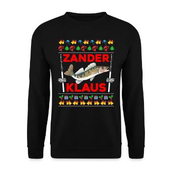 Lustiges Angler Outfit Weihnachten - Unisex Pullover - Schwarz - Vorne - Alina (178cm) & Michal (187cm)