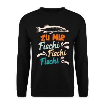 Angler Outfit ZU MIR FISCHI FISCHI FISCHI Lustiges - Unisex Pullover - Schwarz - Vorne - Alina (178cm) & Michal (187cm)