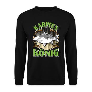 KAPRFEN KÖNIG Lustiges Karpfen Angler Outfit - Unisex Pullover - Schwarz - Vorne - Alina (178cm) & Michal (187cm)