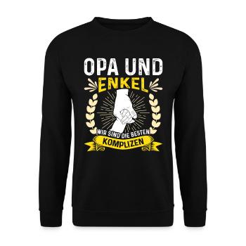 OPA UND ENKEL KOMPLIZEN Lustiges Geburtstags - Unisex Pullover - Schwarz - Vorne - Alina (178cm) & Michal (187cm)