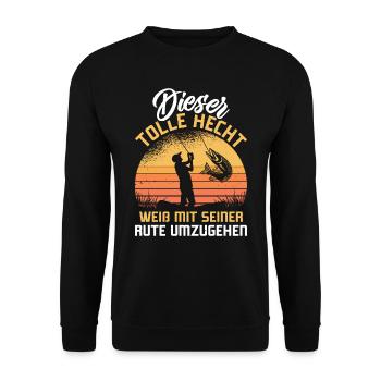 Angler Outfit DIESER TOLLE HECHT Lustiges Angeln - Unisex Pullover - Schwarz - Vorne - Alina (178cm) & Michal (187cm)