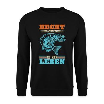 HECHT ANGELN IST MEIN LEBEN Angler Outfit Hecht - Unisex Pullover - Schwarz - Vorne - Alina (178cm) & Michal (187cm)