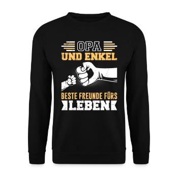 OPA UND ENKEL BESTE FREUNDE FÜRS LEBEN Opi - Unisex Pullover - Schwarz - Vorne - Alina (178cm) & Michal (187cm)