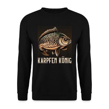 KARPFEN KÖNIG Lustiges Angeln Hobby Karpfen - Unisex Pullover - Schwarz - Vorne - Alina (178cm) & Michal (187cm)