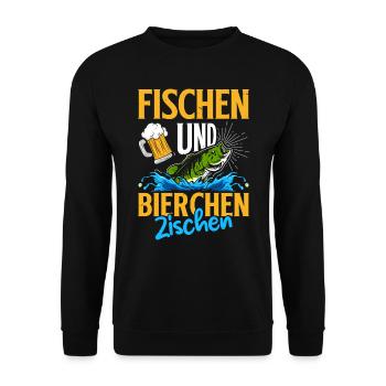 FISCHEN UND BIERCHEN ZISCHEN Lustiges Angler - Unisex Pullover - Schwarz - Vorne - Alina (178cm) & Michal (187cm)