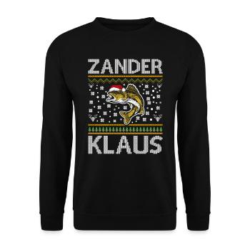 Lustiges Angler Outfit Weihnachten - Unisex Pullover - Schwarz - Vorne - Alina (178cm) & Michal (187cm)