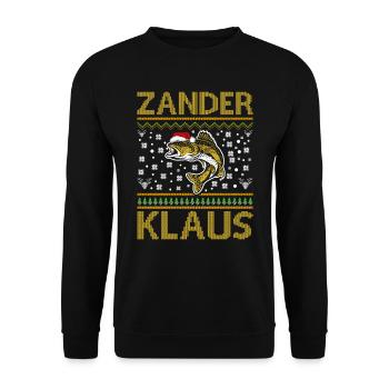 Lustiges Angler Outfit Weihnachten - Unisex Pullover - Schwarz - Vorne - Alina (178cm) & Michal (187cm)