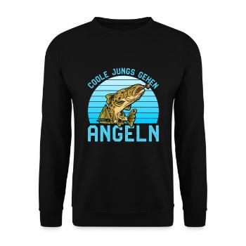 Angler Geburtstag COOLE JUNGS GEHEN ANGELN Lustig - Unisex Pullover - Schwarz - Vorne - Alina (178cm) & Michal (187cm)