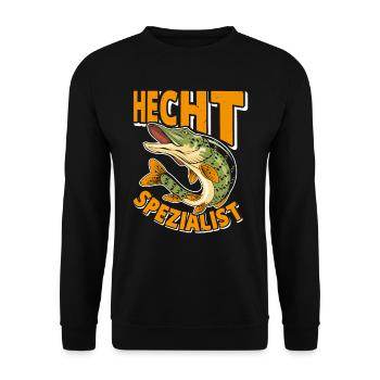 Angler Outfit HECHT SPEZIALIST Lustiges Angeln - Unisex Pullover - Schwarz - Vorne - Alina (178cm) & Michal (187cm)