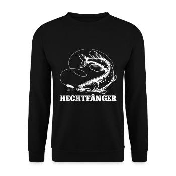 HECHT FÄNGER Lustiges Hecht Angeln Hobby Angler - Unisex Pullover - Schwarz - Vorne - Alina (178cm) & Michal (187cm)
