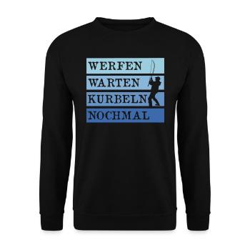 Angler WERFEN WARTEN KURBELN NOCHMAL Lustiges - Unisex Pullover - Schwarz - Vorne - Alina (178cm) & Michal (187cm)