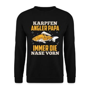 KARPFEN ANGLER PAPA IMMER DIE NASE VORN Lustiges - Unisex Pullover - Schwarz - Vorne - Alina (178cm) & Michal (187cm)