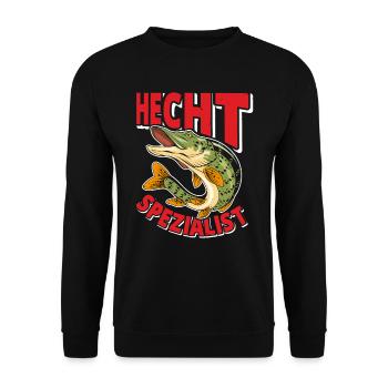 Angler Outfit HECHT SPEZIALIST Lustiges Angeln - Unisex Pullover - Schwarz - Vorne - Alina (178cm) & Michal (187cm)