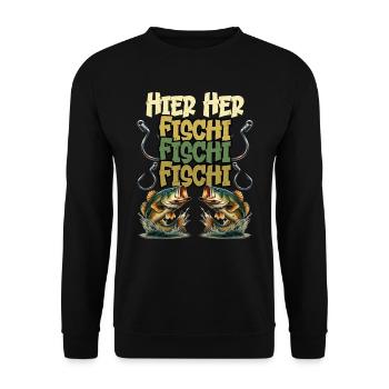 Angler HIER HER FISCHI FISCHI FISCHI Lustiges - Unisex Pullover - Schwarz - Vorne - Alina (178cm) & Michal (187cm)
