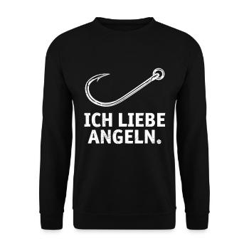 Angler Outfit ICH LIEBE ANGELN Lustiges Angeln - Unisex Pullover - Schwarz - Vorne - Alina (178cm) & Michal (187cm)